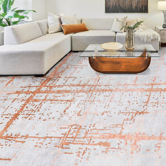 White and Brown Abstract Design Wool Area Rug