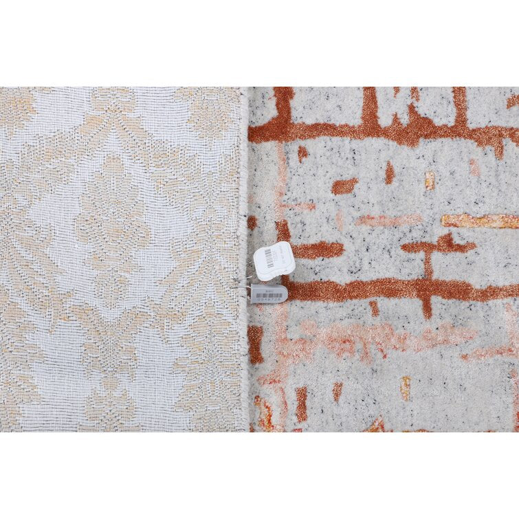 White and Brown Abstract Design Wool Area Rug