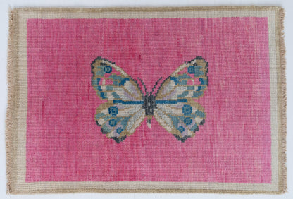 BUTTERFLY MINI IN HOT PINK Hand Knotted Rug