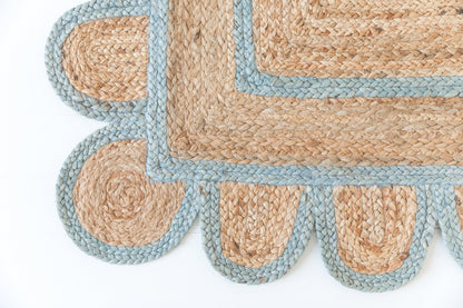 SEA BLUE SCALLOPED JUTE Handwoven