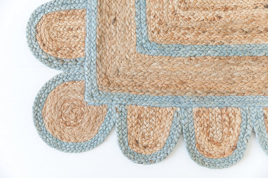 SEA BLUE SCALLOPED JUTE Handwoven