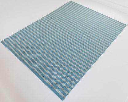 PEACOCK BLUE STRIPED DHURRIE Hand Knotted Rug