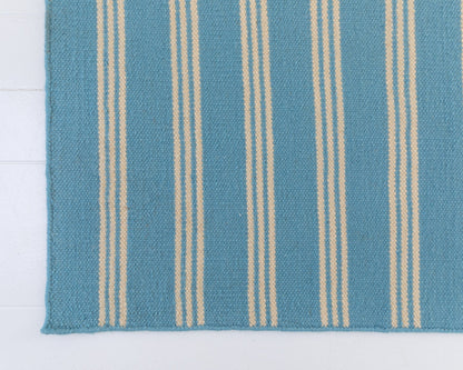 PEACOCK BLUE STRIPED DHURRIE Hand Knotted Rug