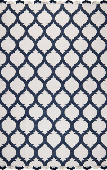 LATTICE – WHITE & ROYAL NAVY WITH HAWAL TASSELS RUGS