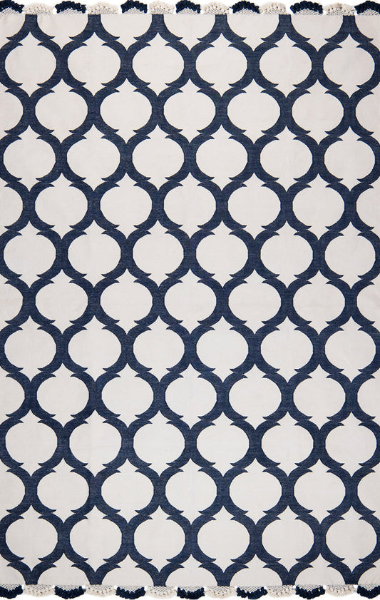 LATTICE – WHITE & ROYAL NAVY WITH HAWAL TASSELS RUGS