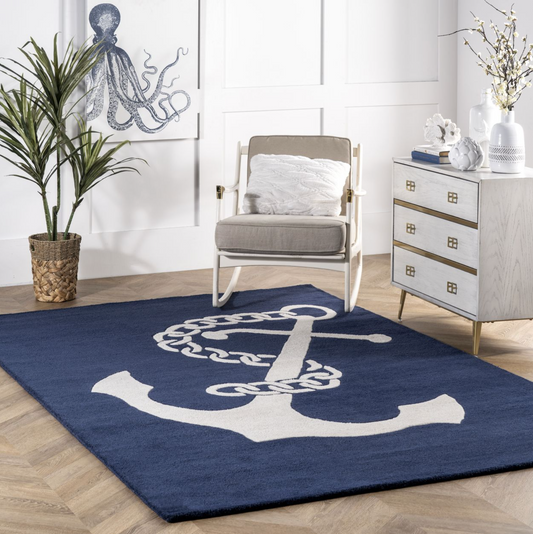 Navy Nautical Anchor Area Rug