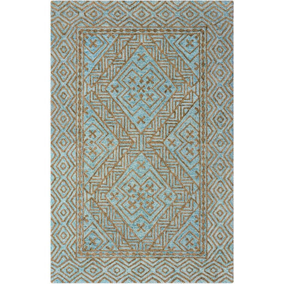 Blue and Mustard Wool Area Rug