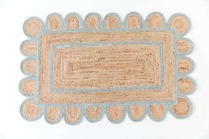 SEA BLUE SCALLOPED JUTE Handwoven