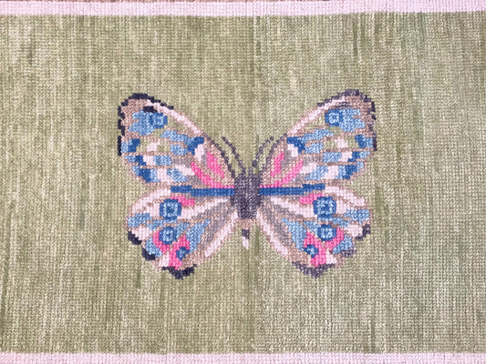 BUTTERFLY MINI APPLE GREEN hand Knotted Rug