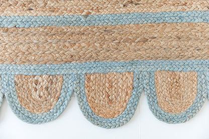 SEA BLUE SCALLOPED JUTE Handwoven