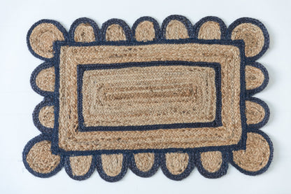 NAVY SCALLOPED JUTE Handwoven Rug