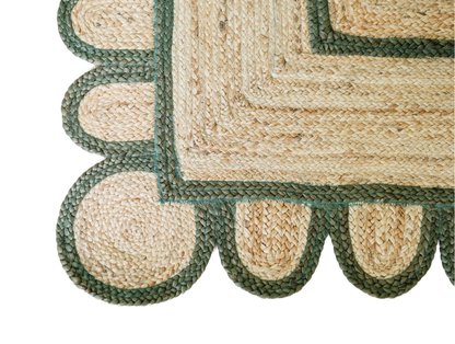 FOREST GREEN SCALLOPED JUTE Handwoven