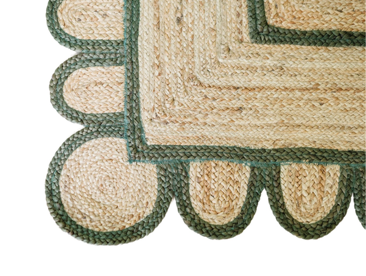FOREST GREEN SCALLOPED JUTE Handwoven